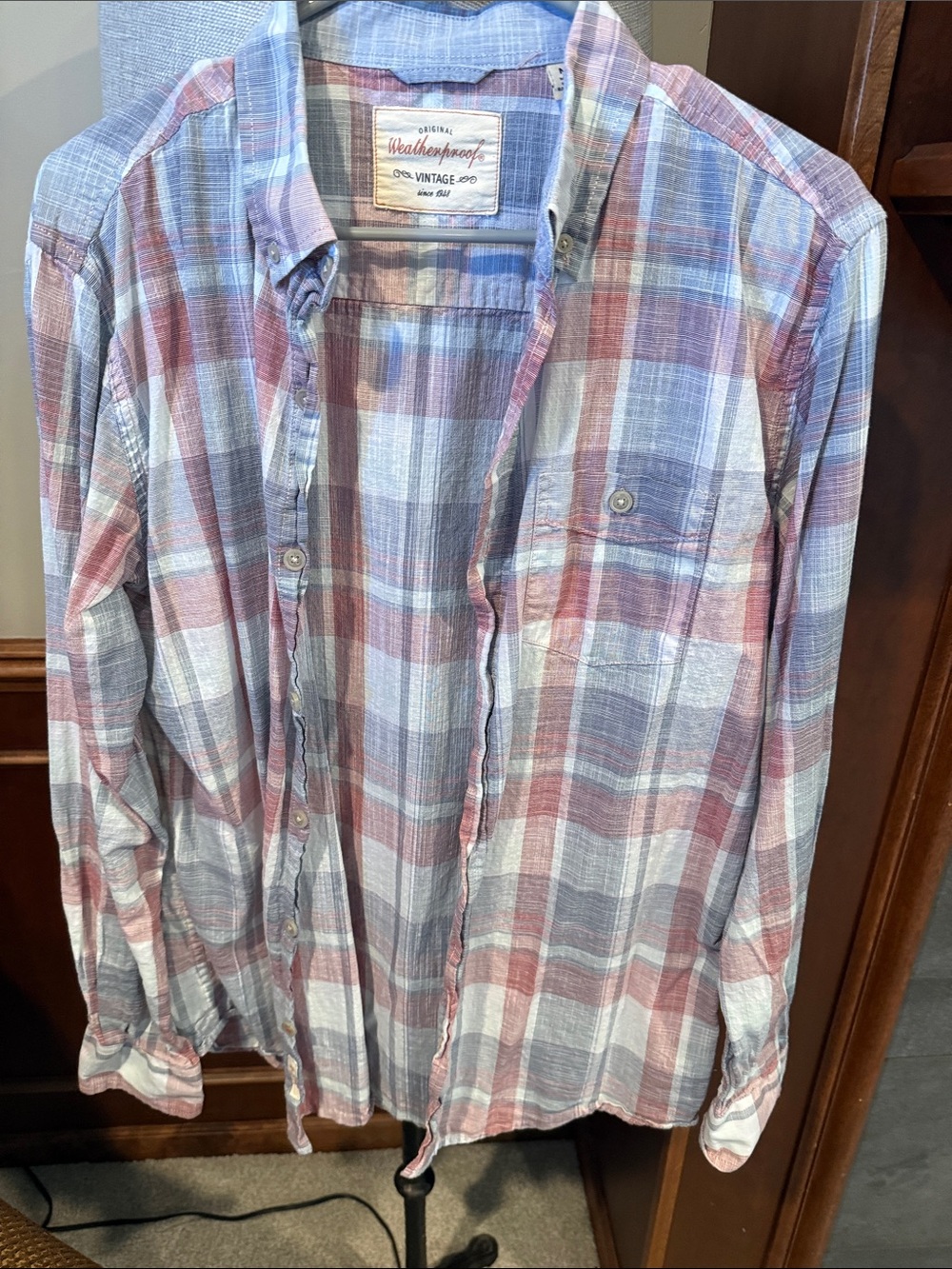 Weatherproof Men's Lightweight Plaid Button-Down Shirt - Cotton Men's Medium